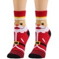 Christmas socks with Santa Claus pattern on model legs, red and white crew length socks - One Size / Santa / Red
