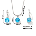 Parure de bijoux en argent avec cristaux bleus ronds et détails des dimensions du collier - Bleu Océan/Argent