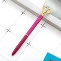 Rose pink metal ballpoint pen with gold trim and a large crystal diamond top - Dark Rose Red
