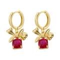 Cute bow earrings with magenta square gemstone in a gold setting for women - Gold Rose Red Zircon Gift Bag
