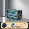 Stackable 12-drawer storage box with green drawers for electronic parts, 250x180x165mm - Dark Green 12 Small Grids