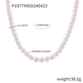 Polished bright white 10mm imitation pearl necklace with 40+5cm adjustable chain - 10mm / White