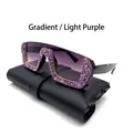 Fashionable half-frame oversized sunglasses with purple gradient lenses and purple rhinestones - Gradient Grey Light Purple Rhinestone