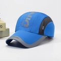 Blue quick-dry sports cap with breathable side mesh and contrast grey brim piping - Adjustable / Sapphire Blue