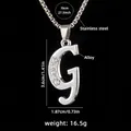 Silver letter G pendant necklace with rhinestones on a stainless steel chain link - Letter G + 70cm Chain