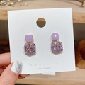 Boucles d'oreilles vintage françaises avec gemme violette et pendentif carré diamanté - 50# Pendentif carré en strass violet (Steel Earring Post)