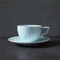 Light blue ceramic coffee cup and saucer set with embossed geometric texture design - 202-g Peak Coffee Cup + Saucer Light Blue 250ml (pearl Cotton Packaging) / Universal