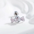 Süßer rosa Emaille-Bonbon-Ohrstecker in Silberoptik mit klarem Zirkonia-Stein besetzt - Rosa Süßigkeit (Einzelstück)