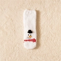 Plush white Christmas snowman socks in coral fleece with 3D hat detail and soft texture - Black Hat Snowman