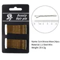 24-piece set of 5cm bronze wavy steel hair clips on a black card display - 5cm Wavy-Card Pack (24pcs) / Bronze