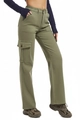 Detail of high-waisted cargo pants in olive green with functional side pockets - S / Green