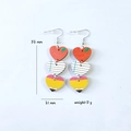 School-themed wooden dangle earrings with heart-shaped apple, paper, and pencil patterns - Heart School Set