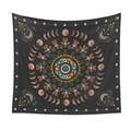 Detail eines böhmischen Wandteppichs mit Mandala und Mondphasen auf schwarzem Grund - 73X95CM / Holzkohle Mandala (ZJ1201-4)