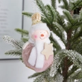 Charming pink velvet snowman ornament with knit hat and star for Christmas tree decoration - Gold Hat Snowman