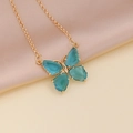 Macro detail of golden butterfly necklace with blue zircon pendant on silk background - 2# Lake Blue Necklace