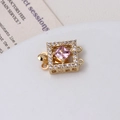 Chiusura a fiore quadrata dorata con zircone rosa e pietre bianche per gioielli DIY - 07#12*17mm--Quadrato Rosa Chiusura a Doppia Fila