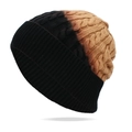 Winter chunky knit beanie featuring gradient black to beige cable pattern and ribbed cuff - Turmeric