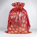 Sac cadeau de Noël rouge en toile avec flocons dorés et cordon de serrage en satin - Flocon de Neige de Noël Rouge (Ruban) / 50*70CM