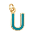 Golden pendant with turquoise enamel featuring alphabet letter U on white background - Sky Blue - Letter U
