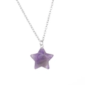 Macro detail of natural purple amethyst star pendant with polished silver chain - 2.5cm / Purple
