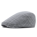 Classic black and white houndstooth flat cap in vintage tweed style for men and women - Back Adjustment Style / Dark Gray