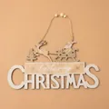 Champagnergoldenes Frohe Weihnachten Holzschild mit Glitzer und Rentier-Motiv - Champagnergold-Holzschild