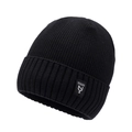 Classic black ribbed knit beanie with side NY&JA logo patch for winter warmth - One Size / Black