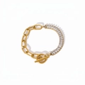 18K gold plated OT clasp bracelet featuring rectangular zircons and flat snake chain links - OT Clasp Zirconia Splicing Style (YYB023035)