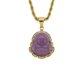 Purple jade Maitreya Buddha pendant with sparkling crystals on a golden twisted chain - Purple