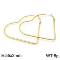 55mm large gold heart-shaped hoop earrings with spiral twist texture in stainless steel - 55x2mm / Gold