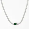 Collana a catena piatta d'argento con zircone smeraldo rettangolare da donna - Argento Zircone Verde (PDD144)