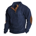Men's dark blue corduroy outdoor jacket with stand collar and elbow patch accents - 2XL / Tops / Navy Blue
