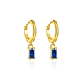 S925 sterling silver gold plated hoop earrings with blue rectangular zircon drop charms - 925 Silver / Gold Blue