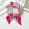 Pink floral printed skinny silk scarf with geometric star patterns for hair and bags - Domino Rose Red