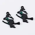 Green enamel flying witch charms with broomstick for Halloween DIY jewelry making - Black Witch