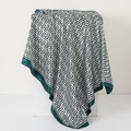 Green and cream Greek Key pattern satin square silk scarf on a pedestal stand - No.30 Greek Key