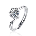 Detailed macro view of an adjustable S925 sterling silver ring with a six-prong diamond - Twisted Snowflake / 1 Carat / Full Set (Ring + Certificates + LED Box)