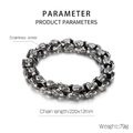 Detail view of retro stainless steel punk snake link bracelet with size parameters - Stainless Steel Chain Style (KB155325-KJX)