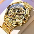 Orologio cronografo OLEVS dorato da uomo con quadrante scheletrato e cinturino in metallo - Quadrante Nero Oro