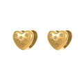 Elegant gold heart earrings with star-patterned zircon inlay on a clean white background - Gold Heart with Star Zirconia