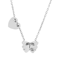 Collar de acero plateado con colgante de corazón y mariposa con pequeño diamante - Plateado