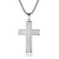 Collar de cruz de acero de titanio mate plateado con cadena de caja para hombres - Color Acero + Collar PL001 3.5*60CM