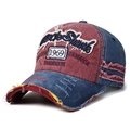 Vintage 1969 distressed baseball cap in burgundy and navy blue with embroidery - Red Top Blue Brim