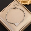 Silver stainless steel heart charm bracelet with flat curb chain and lobster clasp - Steel Color Heart Style (10533)