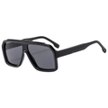 Retro oversized square sunglasses in glossy black frame with dark grey lenses - Black Frame Grey Lens