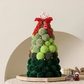 Árbol de Navidad DIY con pompones verdes y cuentas doradas sobre una base beige clara - 40CM / Verde Degradado - Mediano (Con Luces)