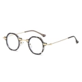 Retro ronde bril met schildpadmontuur en slanke gouden metalen pootjes - Witte Luipaard Transparant Wit Frame Gouden Poten Anti Blauw Licht