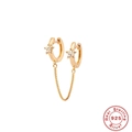 Orecchini a cerchio con stella in argento S925 dorato e catena per doppio buco - Argento 925 / Pezzo Singolo Oro