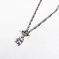 Zilveren grove schakelketting met OT-sluiting, hangslot hanger en roze vierkante steen - Vierkante Roze Edelsteen Slot / Zilver Roze
