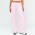 Pink high-waisted wide-leg yoga pants with brushed fabric and flexible athletic fit - S / Sakura Pink